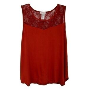 Obsessive Love Women Sleeveless Blouse Sheer Lace Rounded Hem Burnt Orange NWOT